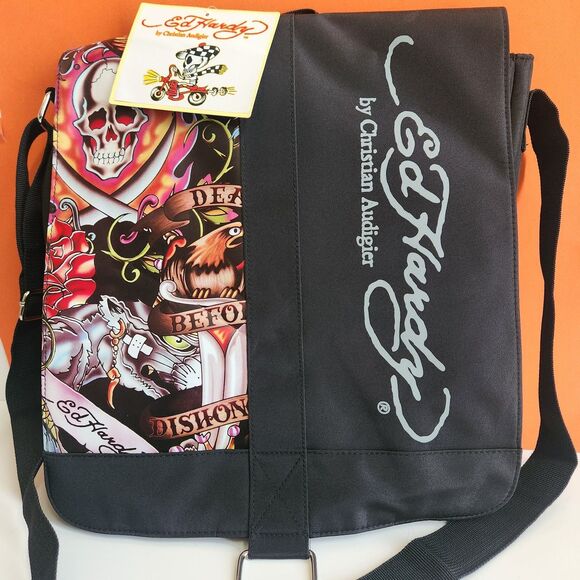 Ed Hardy Other - NEW Y2K Ed Hardy Christian Audigier Messenger Crossbody Bag Black Skulls VINTAGE